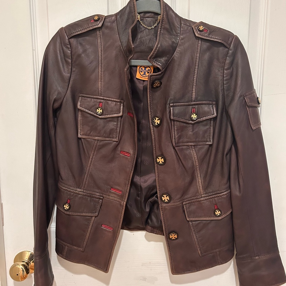 Vintage Tory Burch Sgt Pepper Brown Leather Jacket - Picture 2 of 6